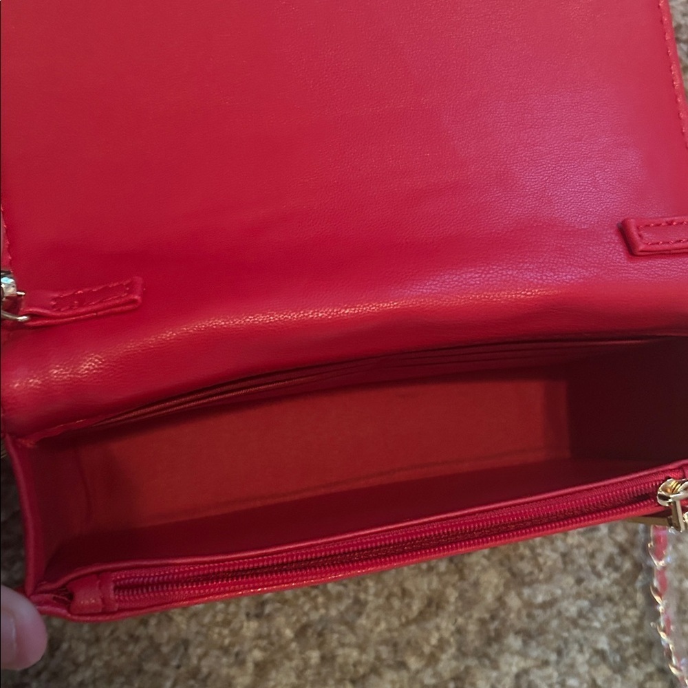 Red Quilted Badgley Mischka Crossbody bag with built in wallet slots - Picture 6 of 8